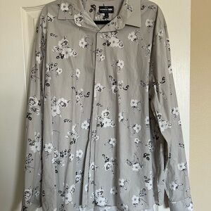 Express Gray Floral Casual Button Down Shirt